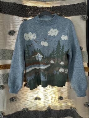 Mango MNG Scenic Landscape Knit Sweater | Size S | Like New